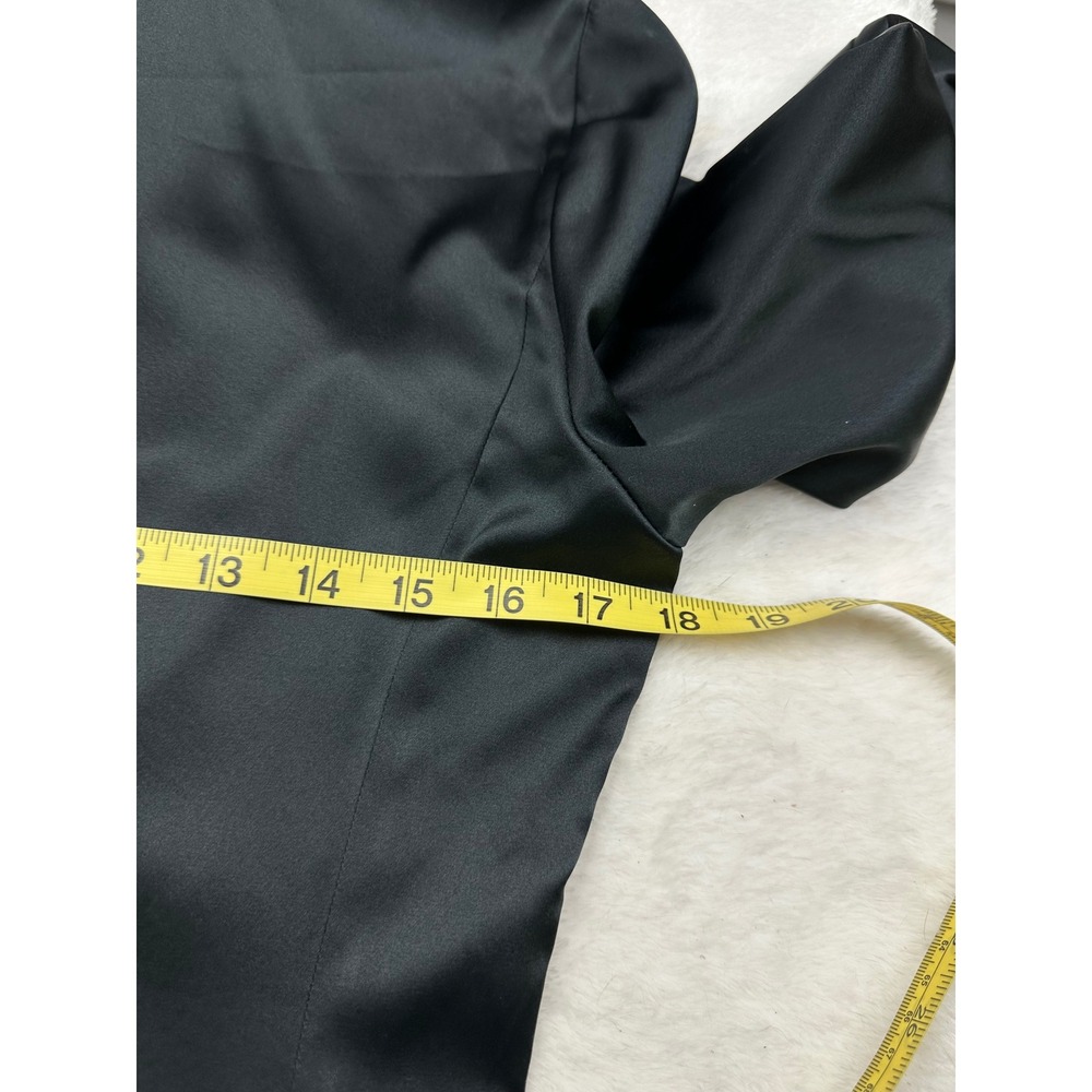 Ann Taylor Silk Blend Button Down Blouse Womens 6 Black Excellent Satin Stretch - Picture 7 of 8